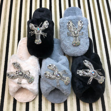 Load image into Gallery viewer, Women's Fluffy Slippers With Sparkly Embellished Lobster