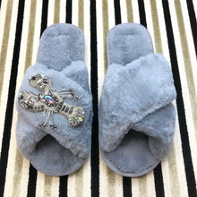 Load image into Gallery viewer, Women's Fluffy Slippers With Sparkly Embellished Lobster