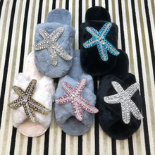 Load image into Gallery viewer, Women's Fluffy Slippers With Sparkly Embellished Starfish