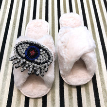 Load image into Gallery viewer, Women's Fluffy Slippers With Sparkly Embellished Crystal Eye