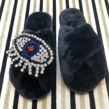 Load image into Gallery viewer, Women's Fluffy Slippers With Sparkly Embellished Crystal Eye