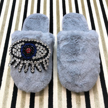 Load image into Gallery viewer, Women's Fluffy Slippers With Sparkly Embellished Crystal Eye
