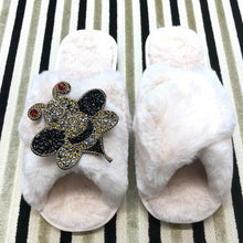 Load image into Gallery viewer, Women's Fluffy Slippers With Sparkly Embellished Beautiful Busy Bee
