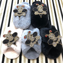 Load image into Gallery viewer, Women's Fluffy Slippers With Sparkly Embellished Beautiful Busy Bee