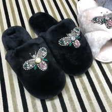 Load image into Gallery viewer, Women's Fluffy Slippers With Sparkly Embellished Large Bee