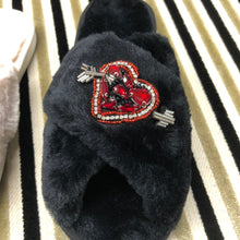 Load image into Gallery viewer, Women's Fluffy Slippers With Sparkly Embellished Arrow Heart