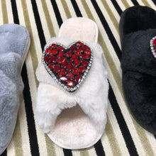 Load image into Gallery viewer, Women's Fluffy Slippers With Sparkly Embellished Heart