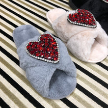 Load image into Gallery viewer, Women's Fluffy Slippers With Sparkly Embellished Heart