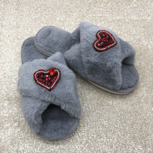 Load image into Gallery viewer, Women's Fluffy Slippers With Sparkly Cute Hearts