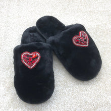 Load image into Gallery viewer, Women's Fluffy Slippers With Sparkly Cute Hearts