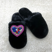 Load image into Gallery viewer, Women's Fluffy Slippers With Sparkly Embellished Colourful Heart