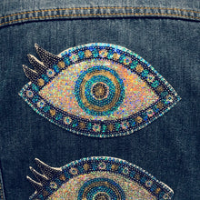 Load image into Gallery viewer, Evil Eye  Sequin Love Heart Blue Applique Patch
