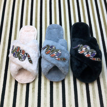 Load image into Gallery viewer, Women's Fluffy Slippers With Sparkly Embellished Snake