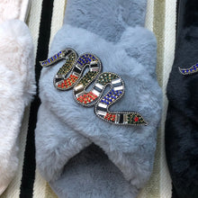 Load image into Gallery viewer, Women's Fluffy Slippers With Sparkly Embellished Snake