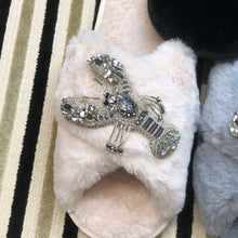 Load image into Gallery viewer, Women's Fluffy Slippers With Sparkly Embellished Lobster