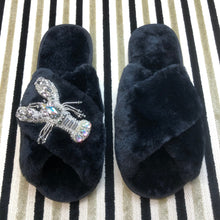 Load image into Gallery viewer, Women's Fluffy Slippers With Sparkly Embellished Lobster