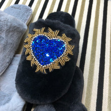 Load image into Gallery viewer, Women's Fluffy Slippers With Sparkly Embellished Crystal Heart