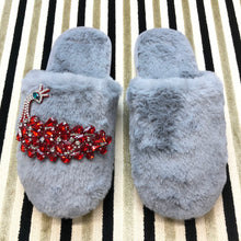 Load image into Gallery viewer, Women's Fluffy Slippers With Sparkly Embellished Red Peacock