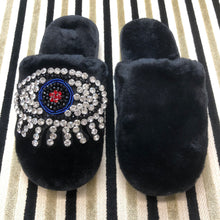 Load image into Gallery viewer, Women's Fluffy Slippers With Sparkly Embellished Crystal Eye