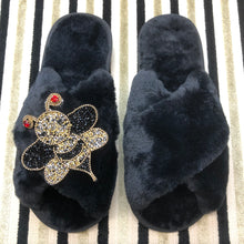 Load image into Gallery viewer, Women's Fluffy Slippers With Sparkly Embellished Beautiful Busy Bee