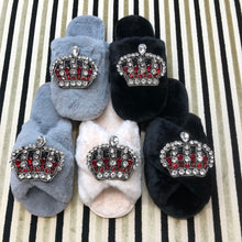 Load image into Gallery viewer, Women's Fluffy Slippers With Sparkly Embellished Royal Crown