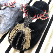 Load image into Gallery viewer, Women's Fluffy Slippers With Sparkly Embellished Deer