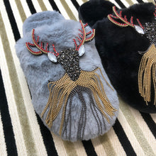 Load image into Gallery viewer, Women's Fluffy Slippers With Sparkly Embellished Deer