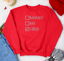 Load image into Gallery viewer, Christmas Glitter Iron On Transfer Naughty or Nice