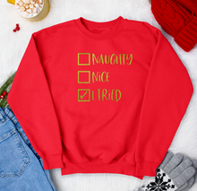 Load image into Gallery viewer, Christmas Glitter Iron On Transfer Naughty or Nice