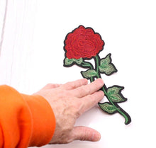 Load image into Gallery viewer, Embroidered Single Red Rose Flower Appliqué Patches