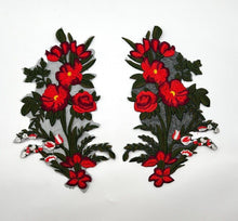 Load image into Gallery viewer, 2 x Large Embroidered Roses On A Lace Backing Flower Patch Appliqué