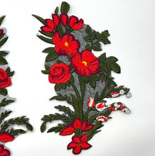 Load image into Gallery viewer, 2 x Large Embroidered Roses On A Lace Backing Flower Patch Appliqué