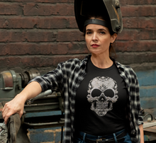 Load image into Gallery viewer, Skull Rhinestone T-Shirt in Black & Silver