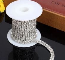 Load image into Gallery viewer, Crystal 2 Rows of Close Silver Strass Rhinestone Chain