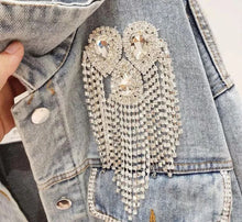 Load image into Gallery viewer, 2 Rhinestone Tassels Epaulet Shoulder Board Brooches Beaded Pad