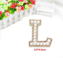 Load image into Gallery viewer, Pearl and Rose Gold Rhinestone and Faux Pearl Sparkle 4.6cm  Alphabet Letters Patch
