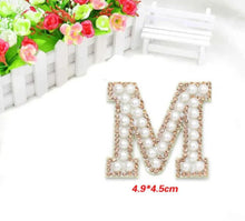 Load image into Gallery viewer, Pearl and Rose Gold Rhinestone and Faux Pearl Sparkle 4.6cm  Alphabet Letters Patch