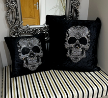 Load image into Gallery viewer, Rhinestone Crystal Skull or Wings Cushion Velvet Cover
