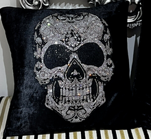 Load image into Gallery viewer, Rhinestone Crystal Skull or Wings Cushion Velvet Cover

