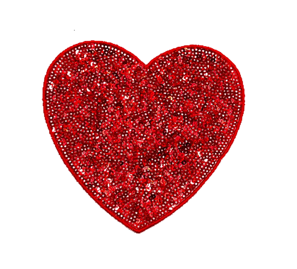 Red Sequin  Love Heart Applique Patch