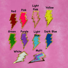 Load image into Gallery viewer, Colorful Lightning Bolt Chenille Glitter Patch
