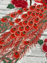 Load image into Gallery viewer, Large Bright Red Embroidered and Lace Peacock Applique  Patch
