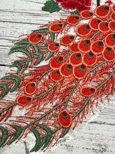 Load image into Gallery viewer, Large Bright Red Embroidered and Lace Peacock Applique  Patch
