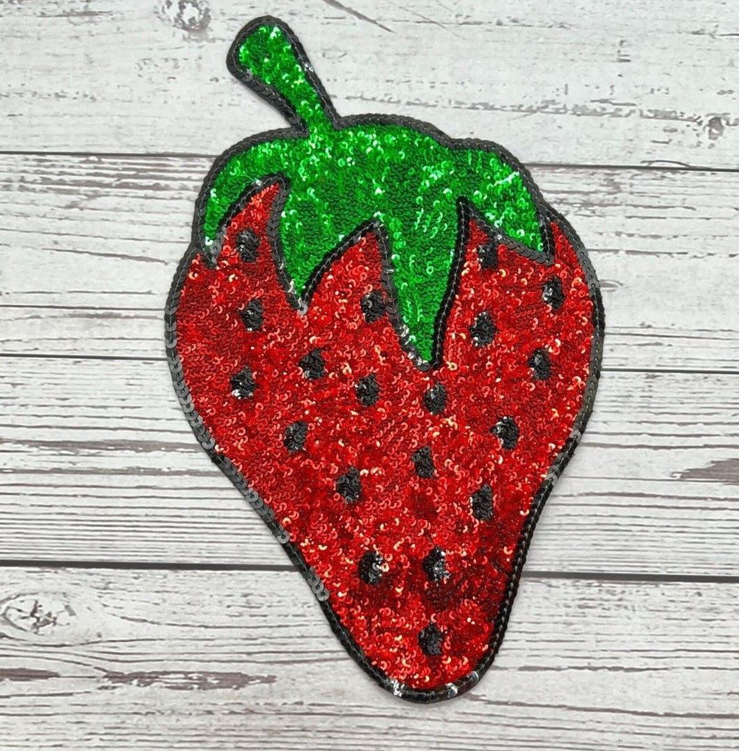 Large Sequin Strawberry Applique Patch