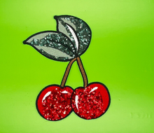 Load image into Gallery viewer, Large Red Cherry Sequin and Embroidered Applique Patch
