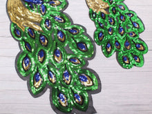 Load image into Gallery viewer, Large or Small Green Sequin Peacock Bird Applique Patch
