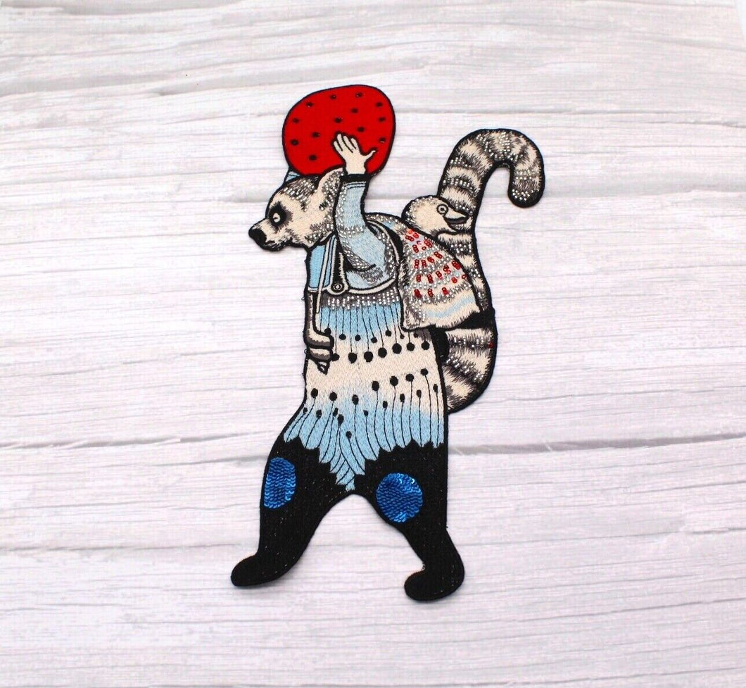 Racoon  Carrying Strawberry Applique Patch