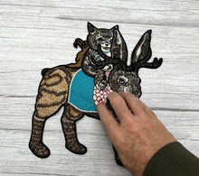 Load image into Gallery viewer, Cat Riding A Rabbit Applique Patch
