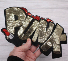 Load image into Gallery viewer, Gold PUNK With Lipstick Sequin Applique Patch

