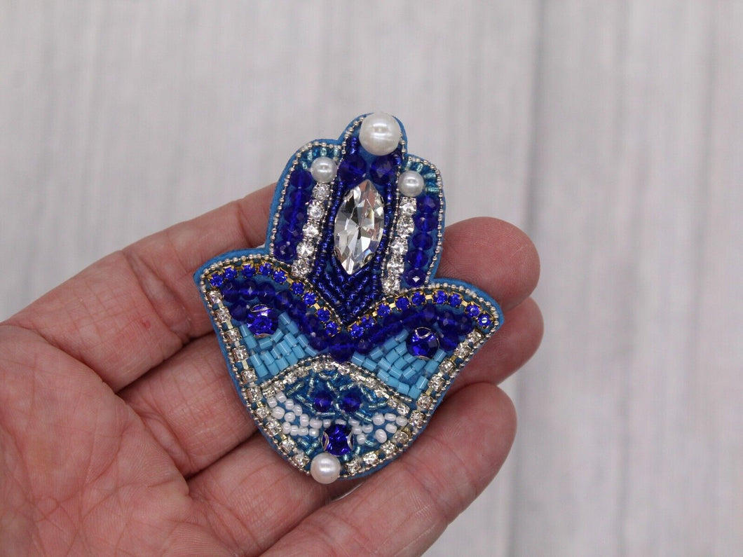 Rhinestone and Beads Hand of Hamas Applique Patch
